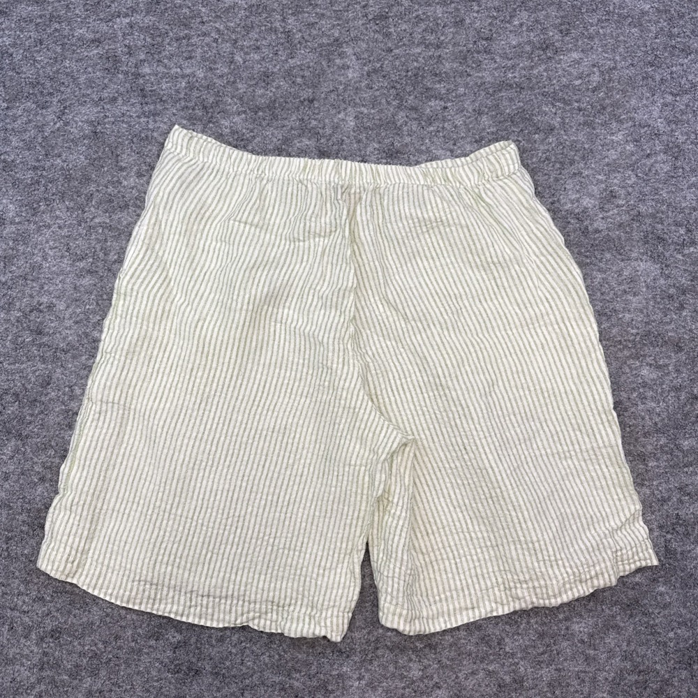Flax linen shorts women's S 6-10 green stripe Bermuda pockets lagenlook NWOT - Picture 2 of 11